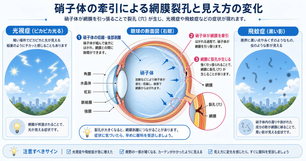 視野の欠けや光が走る症状はなぜ起こる？網膜剥離のメカニズムと前兆