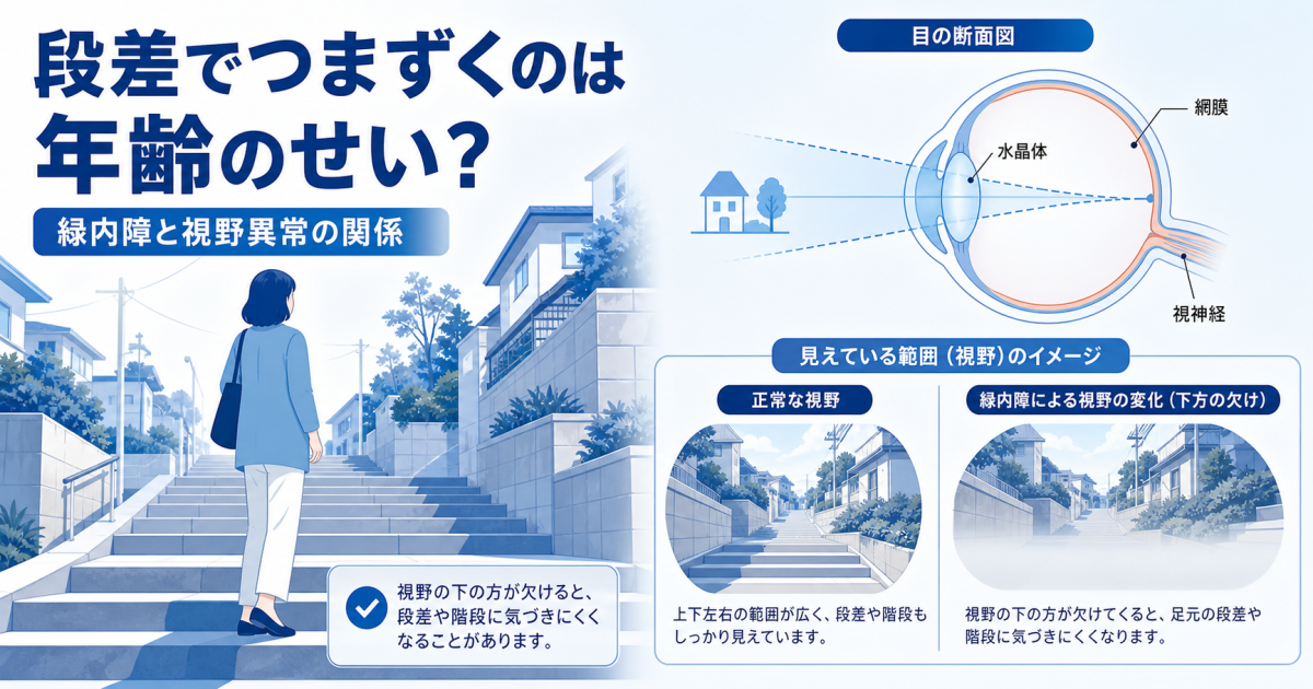 段差でつまずくのは年齢のせい？緑内障と視野異常の理由を解説